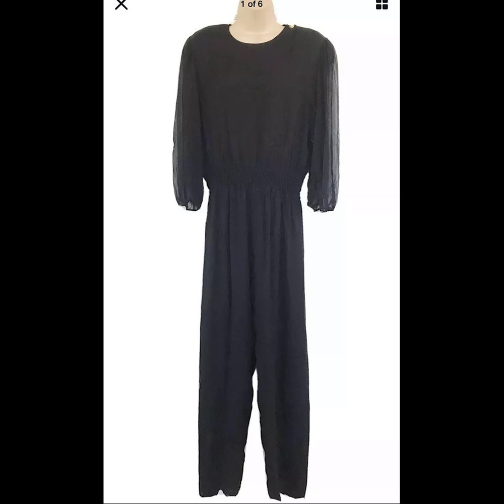 Vintage Diane Freis Black Silk Jumpsuit Sz M